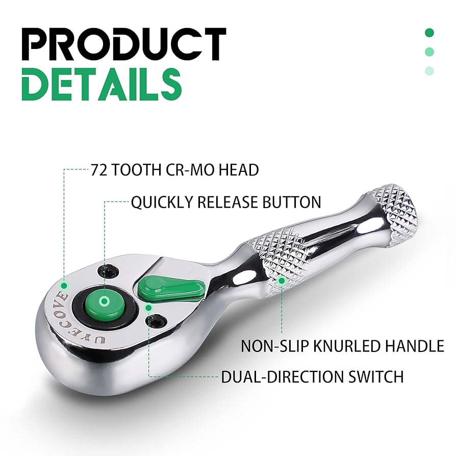 UYECOVE Ratchet Set 2PCs-1/4 Drive Ratchet, 3/8